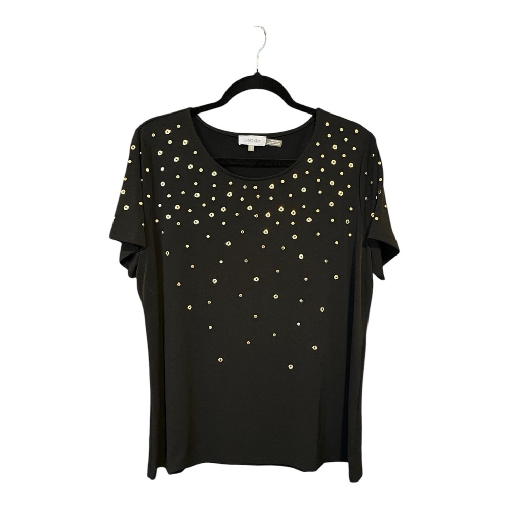 Calvin Klein Black Embellished Short Sleeve Top